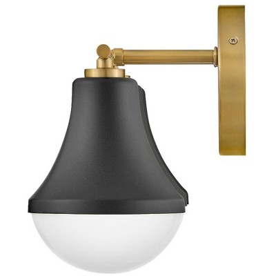 Black and Brass 3-Light Vanity with Opal Glass Shades