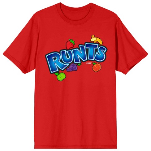 Runts Logo With Scattered : Short Red Women\'s Fruit Sleeve Crew T-shirt Target Neck