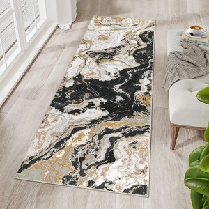 2'x8' Modern Marble Runner Rug, Washable Kitchen Runner Abstract Marble Pattern Rug, Runners for Hallways Non Slip for Bedroom Entryway, Grey - 1 of 4