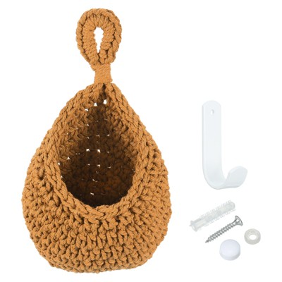 Unique Bargains Kitchen Hanging Garlic Potato Vegetable Fruit Teardrop Decor Hand-Woven Baskets