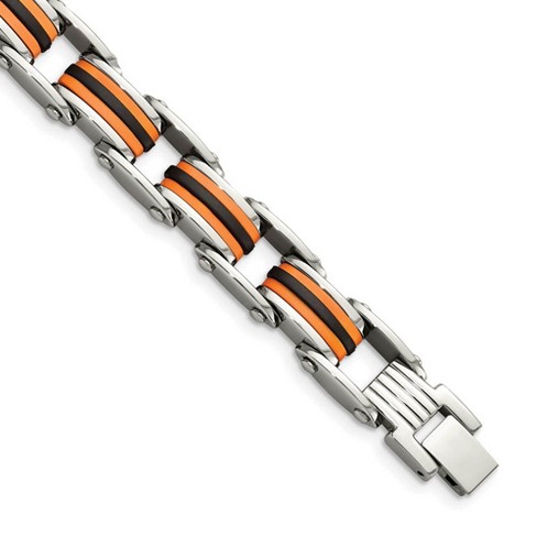 Black Bow Jewelry Men's Stainless Steel Orange and Black Rubber Bracelet - 8.75 Inch - image 1 of 4