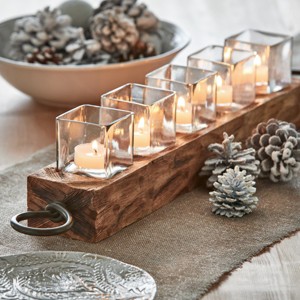 tagltd Sierra Wooden Glass Tealight Candle Holder 5 Candles, Tabletop Mantel Centerpiece Decorations, 26.77L x 3.54W x 4.72H inches - 1 of 3