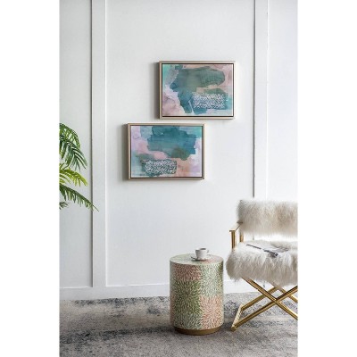 Teal and Beige Abstract Acrylic Framed Wall Art Set