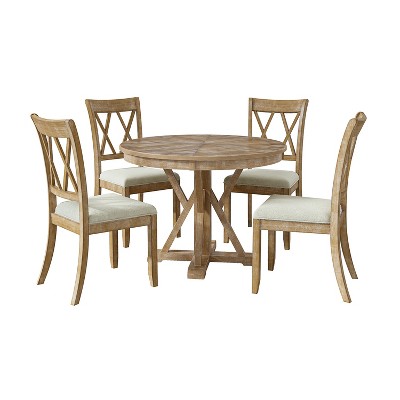 Noelia 5-Piece Round Natural  Dining Set with 4 Chairs and Round Table | ARTFUL LIVING DESIGN-Natural