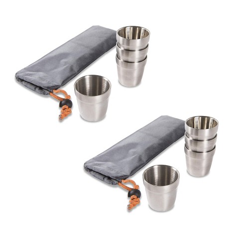 Gemini_mall 4Pcs Stainless Steel Cup with Black PU Leather Case Camping & Travel Perfect for Hiking,Picnic BPA Free Metal Drinking Cups 