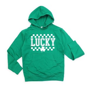Simply Sage Market Women's Graphic Hoodie Checkered Lucky Shamrock - 1 of 2