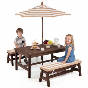 Gymax Kids Picnic Table Outdoor Wooden Table & Bench Set with