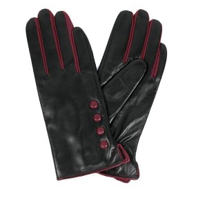 Karla Hanson Women's Deluxe Leather Touch Screen Gloves with Buttons - Burgundy - 1 of 2