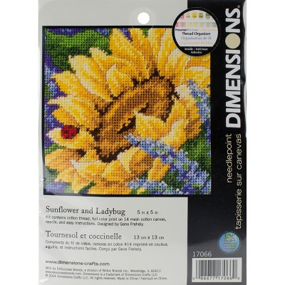 Dimensions Mini Needlepoint Kit 5"X5"-Sunflower & Ladybug Stitched In Thread