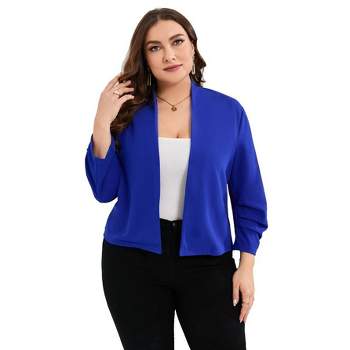 Whizmax Plus Size Blazer for Women 3/4 Sleeve Open Front Office Cropped Blazer Jacket
