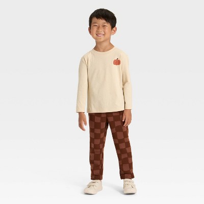 Toddler Boys' Long Sleeve Pumpkin Spice French Terry Shirt and Pants Set - Cat & Jack™ Khaki