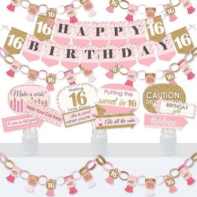 Big Dot of Happiness Sweet 16 - Banner and Photo Booth Decorations - 16th Birthday Party Supplies Kit - Doterrific Bundle