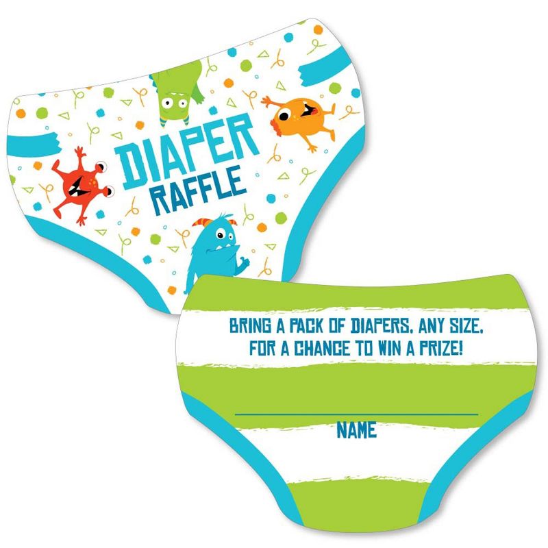 Big Dot of Happiness Monster Bash - Diaper Shaped Raffle Ticket Inserts - Little Monster Baby Shower Activities - Diaper Raffle Game - Set of 24, 1 of 5
