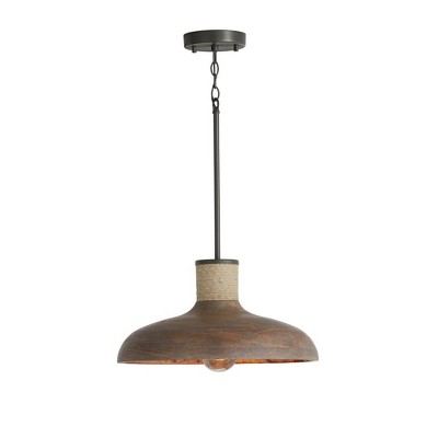 Grey Wash Iron Silk Farmhouse Pendant Light with Jute Rope