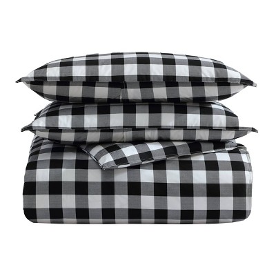 Twin Black and White Cotton Plaid Duvet Cover Set