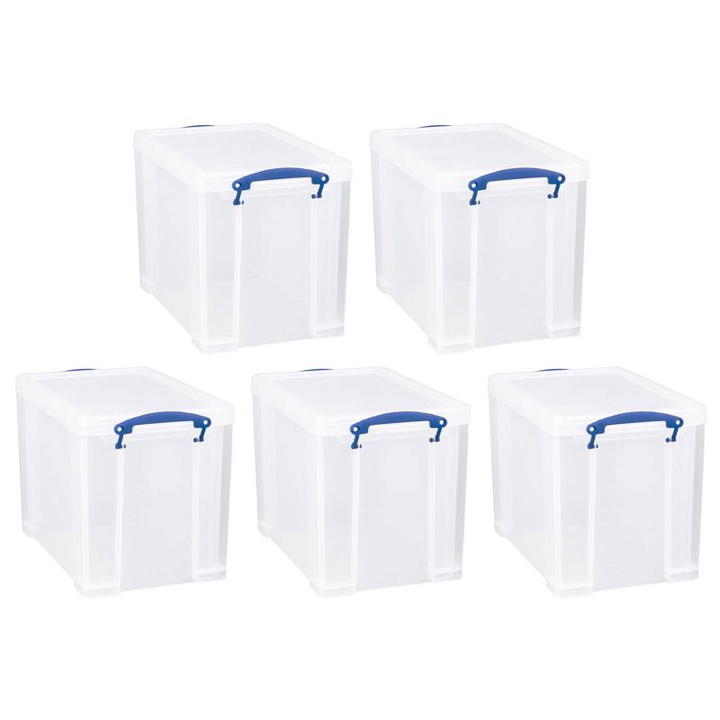 Really Useful Box 19 Liter Plastic Stackable Storage Container w/ Snap Lid & Built-In Clip Lock Handles for Home & Office Organization, Clear (5 Pack), 1 of 7