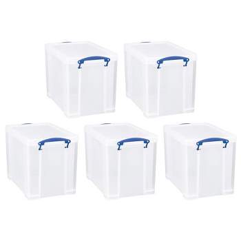 Really Useful Box 19 Liter Plastic Stackable Storage Container w/ Snap Lid & Built-In Clip Lock Handles for Home & Office Organization, Clear (5 Pack)