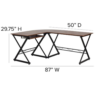 Teakwood Laminate L-Shape Computer Desk with Black X-Base