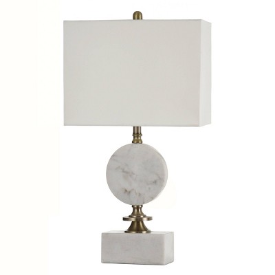 Marble Disc and Brass Accent Table Lamp on Marble Base White - StyleCraft