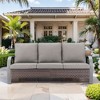 POCASSY Outdoor 75" Outdoor Sofa with Metal Armrest, All Weather Patio Brown Wicker Sofa Outdoor Couch Furniture for Porch, Deck, Garden - 2 of 4