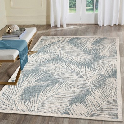 Ocean Blue and White Synthetic Rectangular Area Rug