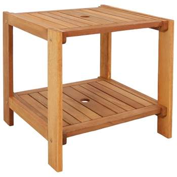 Sunnydaze Outdoor Meranti Wood with Teak Oil Finish Wooden Patio Accent Side Table with Lower Shelf - 20" - Brown