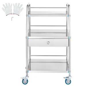 VEVOR Service Cart, 3 Layers Stainless Steel Utility Rolling Cart, Medical Cart with Drawer, Dental Utility Cart with Lockable Wheels - 1 of 4