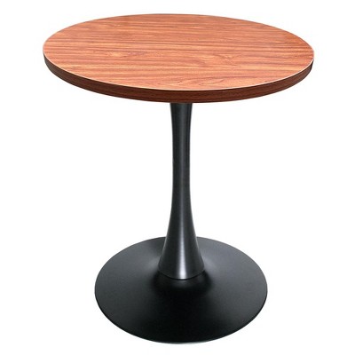 LeisureMod Bristol 27" Round Dining Table – Modern MDF Top Accent Café Table & Glossy Black Iron Pedestal Base for Kitchen and Small Spaces
