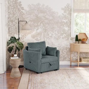 Sapphtopaz Modern Accent Chair with USB Port Faux Fur Upholstered Convertible Sofa Chair with Curved Arms Recliners for Living Room, Bedroom - 1 of 4