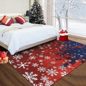Red and Blue Rugs for Living Room Bedroom, Snowflake Christmas Area Rug with Non Slip Backing - 1 of 4