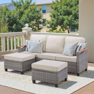 Outdoor Wicker Patio Seating Set All Weather PE Rattan Conversation Set with Cushion - 1 of 4