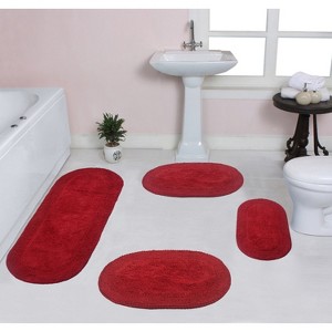 Double Ruffle Bathroom Rugs Set, Washable Rug, Extra Soft and Absorbent bath Rug, Kitchen Mat, Bath Mat Set,Non-Slip, 4 Pcs Set with Runner, Red - 1 of 4
