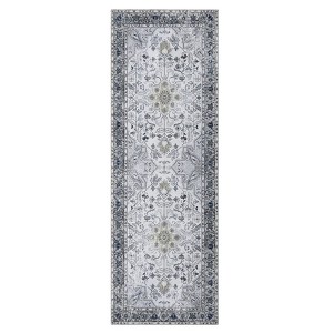 Washable Vintage Printed Rug Non Slip Low Pile Rug Soft Throw Floor Cover Foldable Indoor Carpet for Living Room Bedroom - 1 of 4
