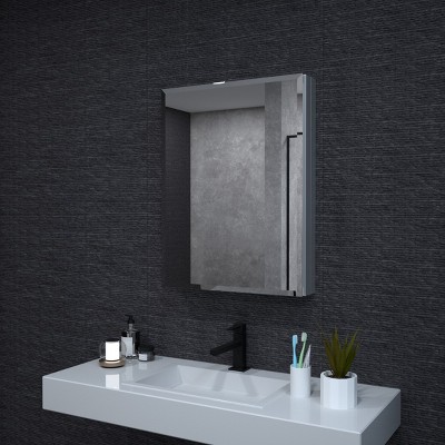 HBEZON Medicine Cabinet with Mirrors, Recess/Wall Mount Bathroom Cabinet, Adjustable Shelves, Soft-Close Hinge, Rectangular, Aluminum