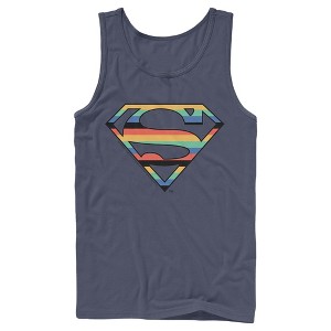 Men's Superman Logo Retro Stripe Tank Top - 1 of 3