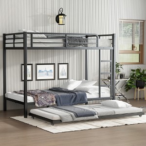 TIRAMISUBEST Metal Bunk Bed with Trundle and Slats Support, Metal Frame Bunk Bedframe with 2 Bulit-in Ladders and Guardrail - 1 of 4