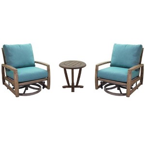 Courtyard Casual Avalon FSC Teak 3 pc Motion Seating Set  Includes:  Two Swivel Gliders and One Round End Table - 1 of 4