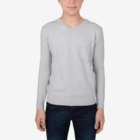 X RAY Boy's Basic V-Neck Sweater in LIGHT HEATHER GREY Size 2X Large (18)