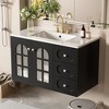 Vynxaria 36" Black Floating Bathroom Storage Cabinet with Ceramic Sink and Soft-Close Drawers - 3 of 4