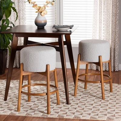 Baxton Studio Olwen Boucle Fabric and Wood 2pc Bar Stool Set