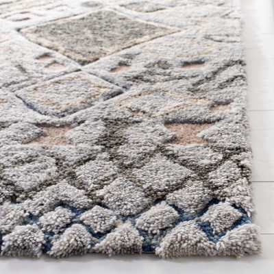 Grey and Olive Hand-Tufted Wool Moroccan Shag Runner Rug