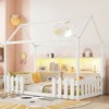 KIGFTSOD Twin Size House Bed with LED Light, Wood House Bed with Storage Bookshelf, Floor House Bed with Guardrails for Kids - 2 of 4