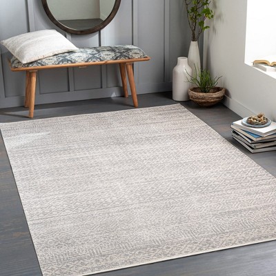 Waynetown Light Gray Geometric Synthetic Oval Area Rug 5'3" x 7'