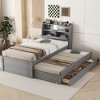 Twin/Full Size Wooden LED Platform Bed with Trundle, Storage Headboard and Drawers 4L - ModernLuxe - 2 of 4