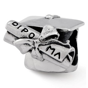 Black Bow Jewelry Sterling Silver Graduation Cap & Diploma Bead Charm - 1 of 4