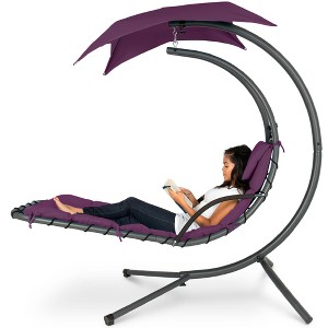 Best Choice Products Hanging Curved Chaise Lounge Chair Swing for Backyard, Patio w/ Pillow, Shade, Stand - 1 of 4