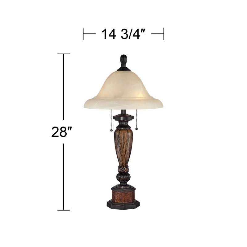 Kathy Ireland Sonnett Traditional Table Lamp 28" Tall Warm Bronze Faux Marble Alabaster Glass Shade for Bedroom Living Room Bedside Nightstand Office, 4 of 6