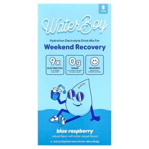 Waterboy Weekend Recovery, Hydration Electrolyte Drink Mix, Blue Raspberry, 8 Stick Packs, 0.25 oz (7 g) Each - 1 of 4