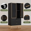 Fluted Glass Door Storage Cabinet - Modern White Display Cabinet with Adjustable Shelves & 2 Drawers for Kitchen Pantry or Living Room - 3 of 4