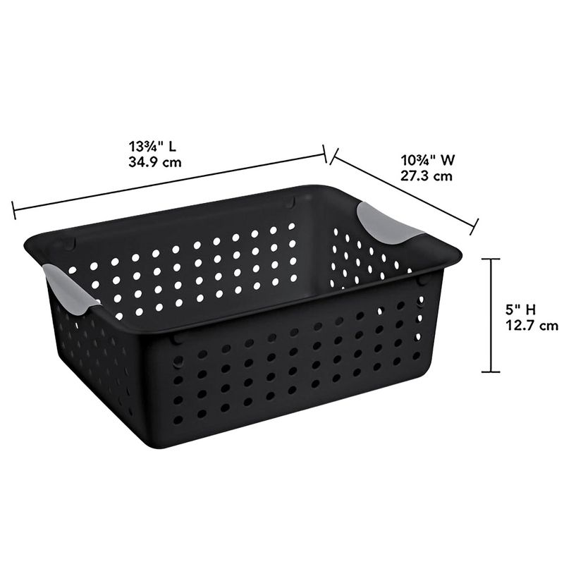 Sterilite Medium Ultra Indoor Home Plastic Storage Organizer Basket Container with Contoured Handles for Cabinets, Shelves, Black (18 Pack), 3 of 6